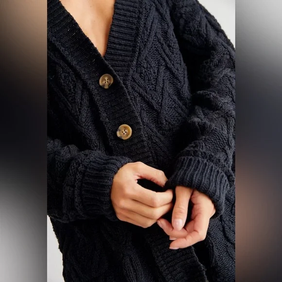 Free People Montana Cable Cardi Cardigan Varsity Button Down Sweater | Small - Picture 3 of 10
